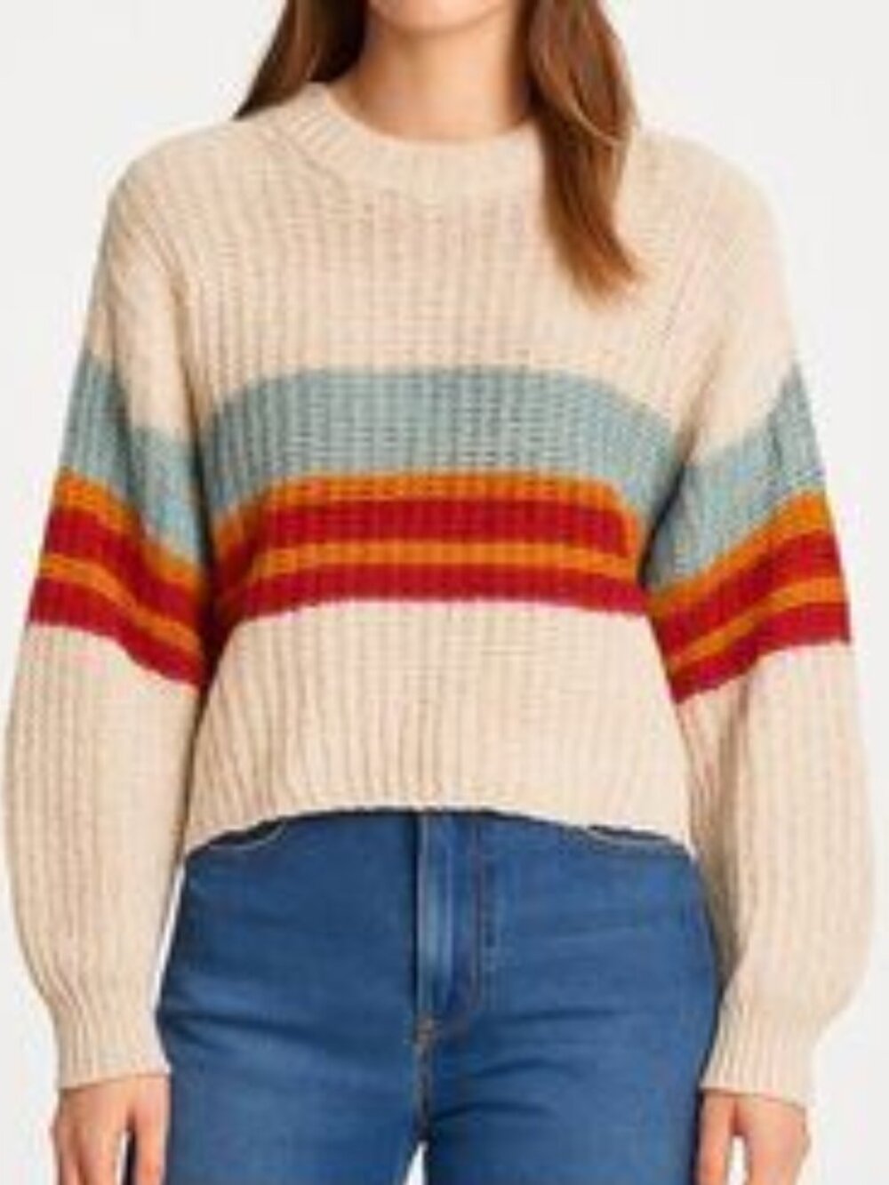 Rag Poets Knit Crewneck Sweater, Balloon Sleeves & Drop Shoulders - Womens Large